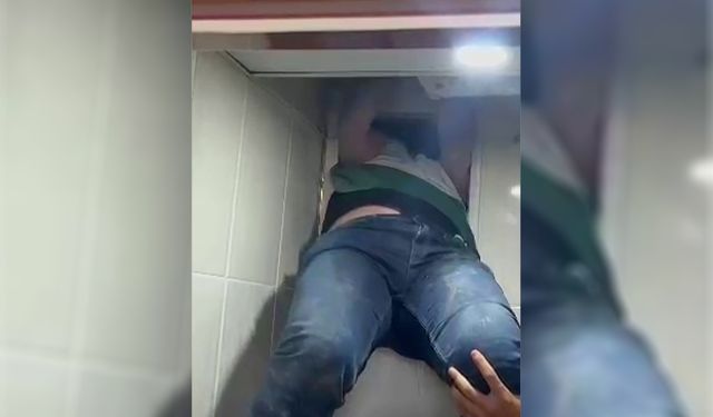15 yıl hapis cezası bulunan şahıs banyo havalandırılmasında yakalandı